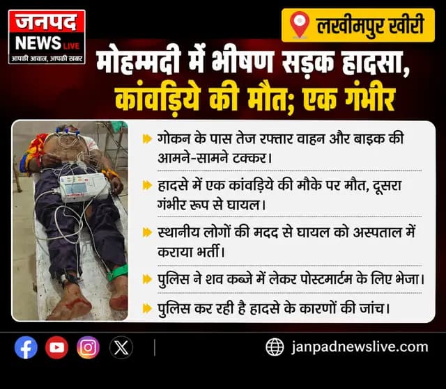 Lakhimpur Kheri news : मोहम्मदी में भीषण सड़क हादसा, कांवड़िये की मौत; साथी गंभीर